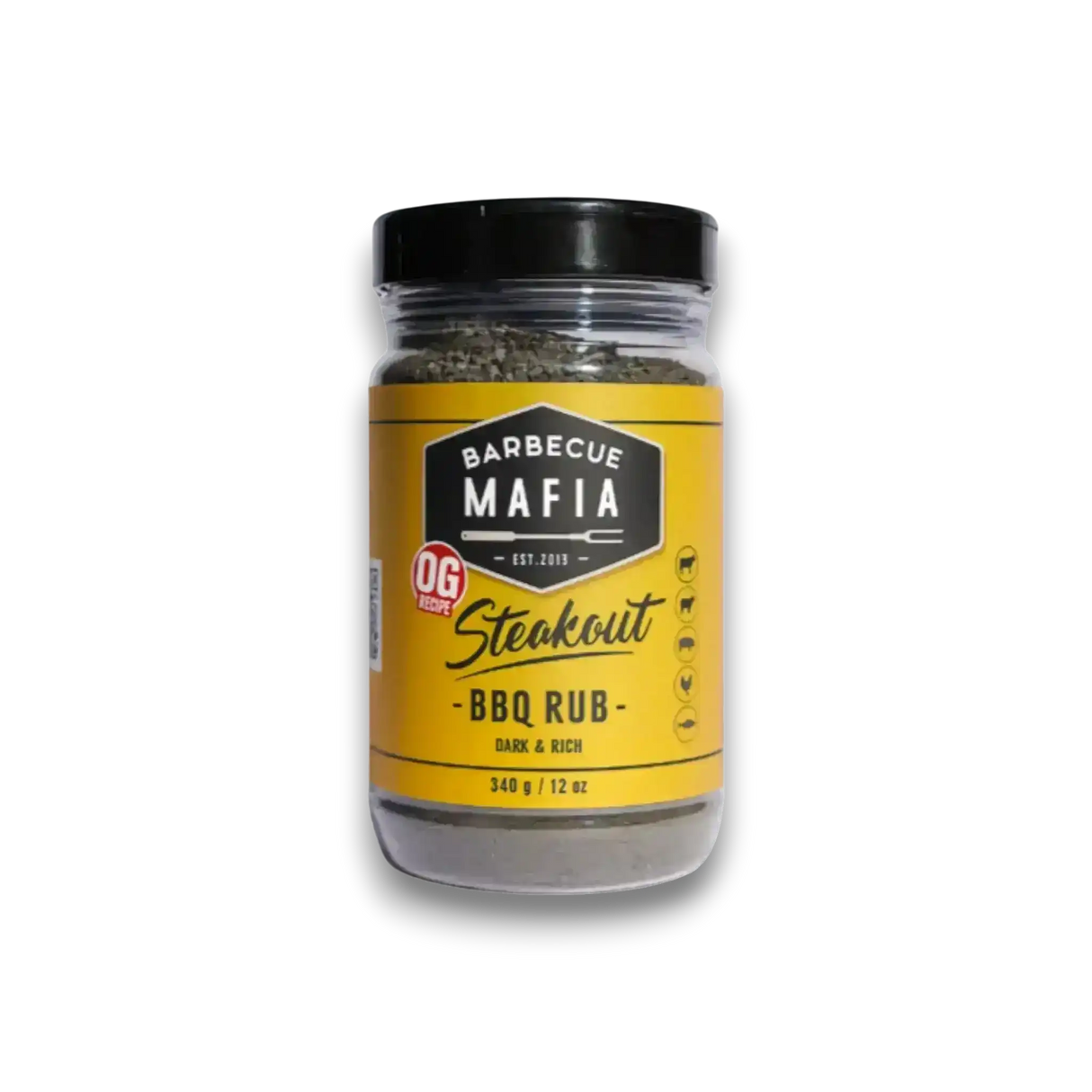Barbecue Mafia Steakout BBQ Rub, dark & rich seasoning for beef, 340g jar