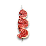 Skewer with sliced raw black onyx beef