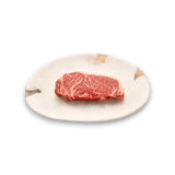 Marbled Black Onyx Sirloin steak on white plate, fresh premium cut for grilling or searing