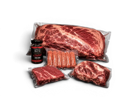 Premium Wagyu beef cuts with BBQ rub, vacuum-sealed for freshness