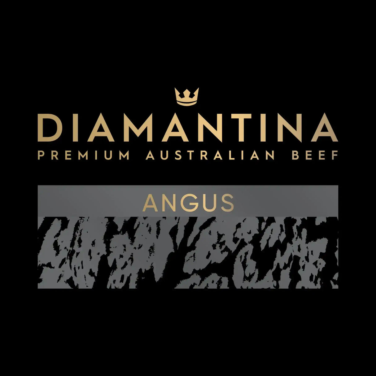 Diamantina Premium Australian Beef Angus with crown logo and marbled texture