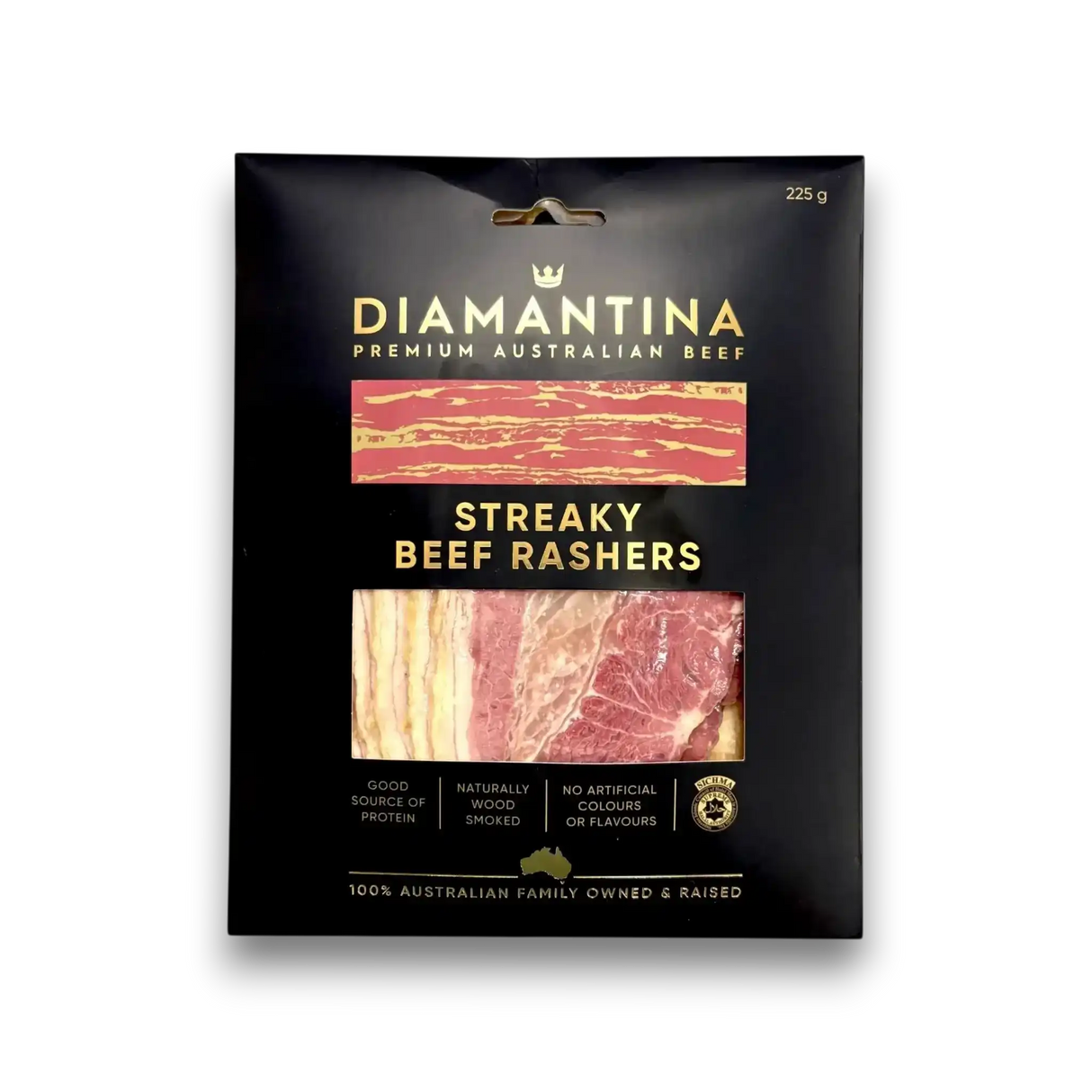 Streaky Beef Rashers, Premium Australian Beef, Naturally Wood Smoked, 225g Pack