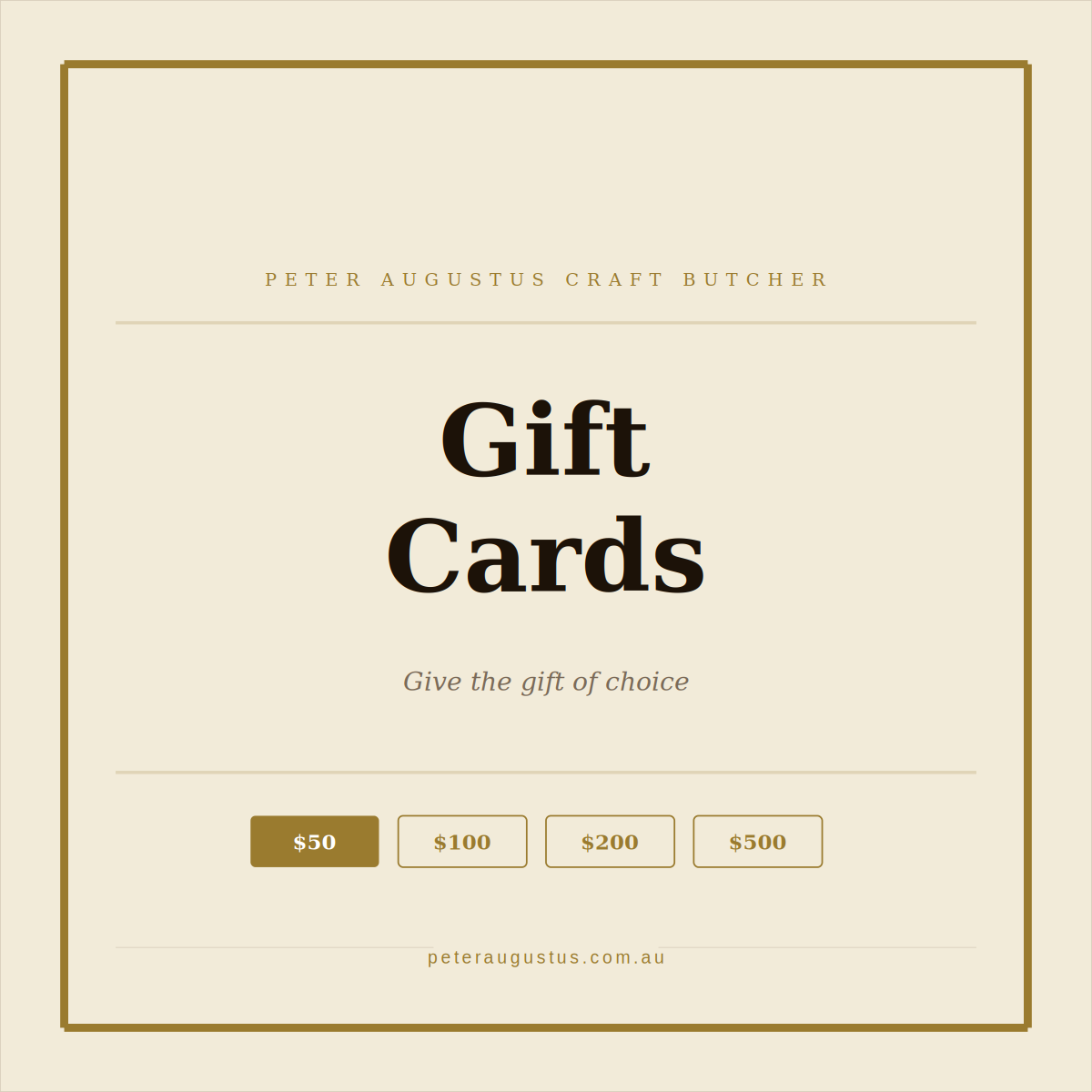 Peter Augutus Gift Cards