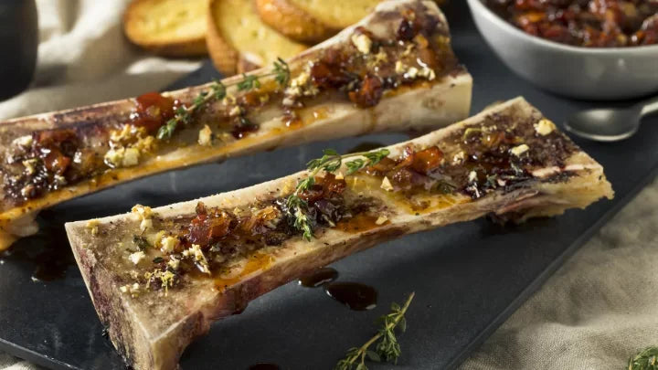 Roasted beef bone marrow with herbs and toasted bread from Peter Augustus Craft Butcher
