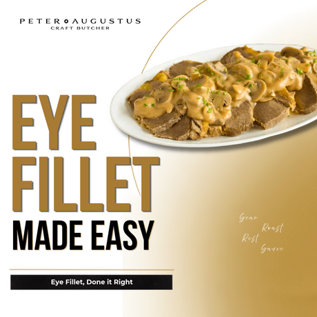 Roasted beef eye fillet sliced and served with creamy mushroom sauce