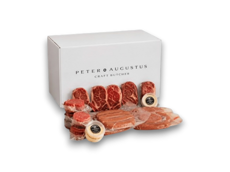Peter Augustus Craft Butcher Australia Day meat box with steaks, gourmet sausages and sauces
