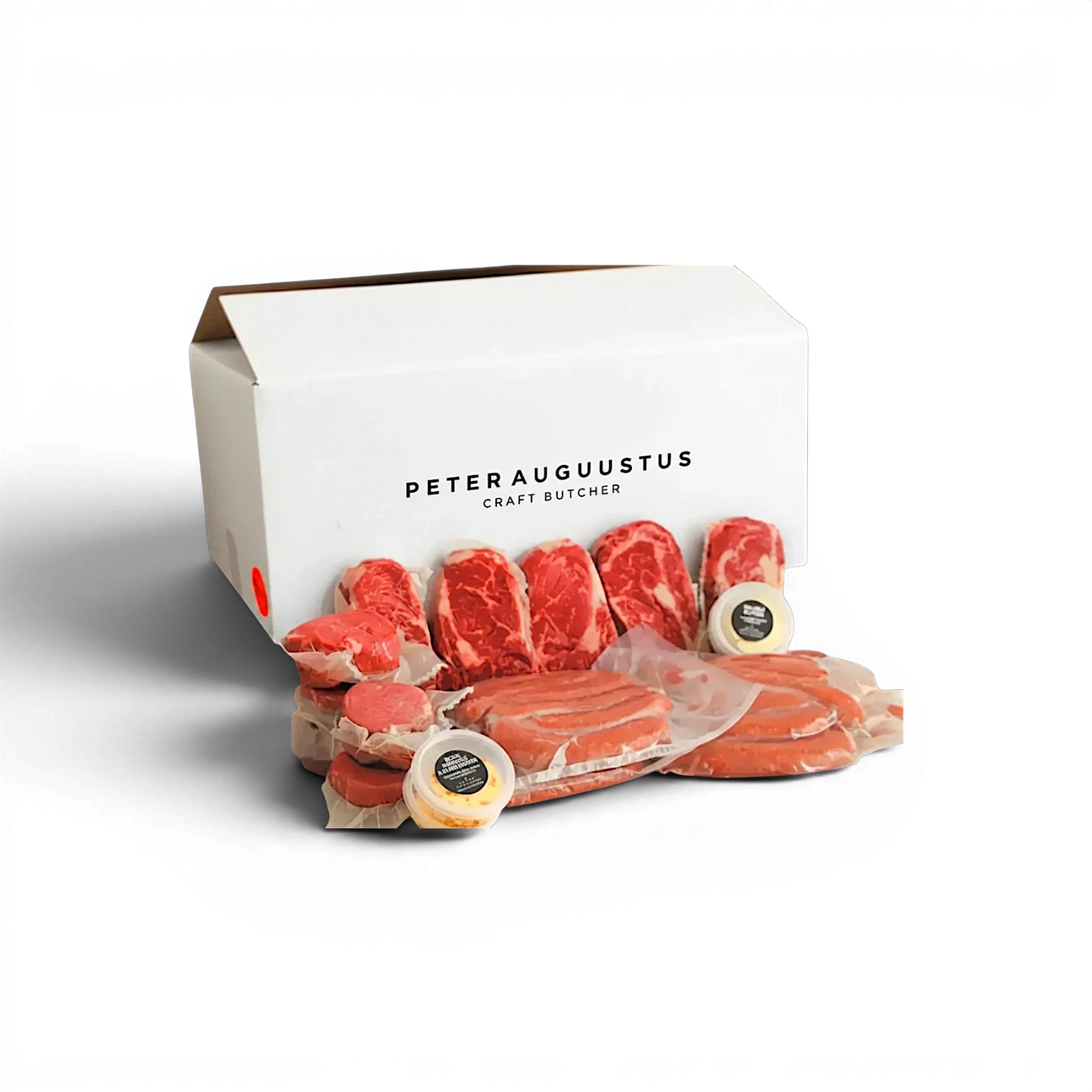 Peter Augustus Craft Butcher Australia Day meat box with steaks, gourmet sausages and sauces