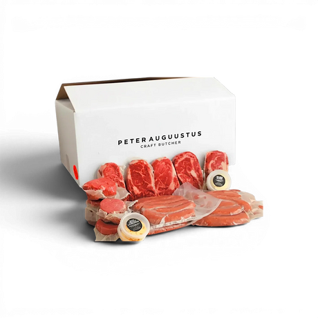 Peter Augustus Craft Butcher Australia Day meat box with steaks, gourmet sausages and sauces