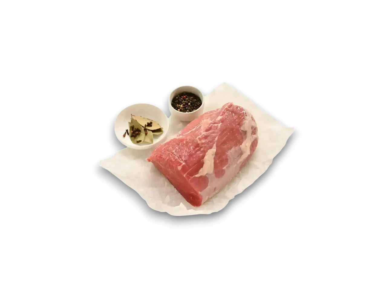 Diamantina Wagyu corned silverside raw beef cut with bay leaves and peppercorns
