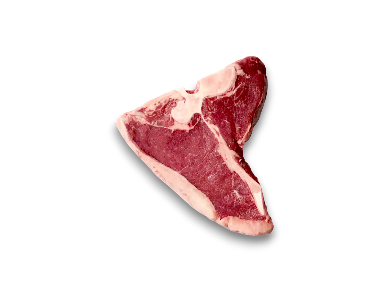 Raw Australian T-bone steak with marbling on white background