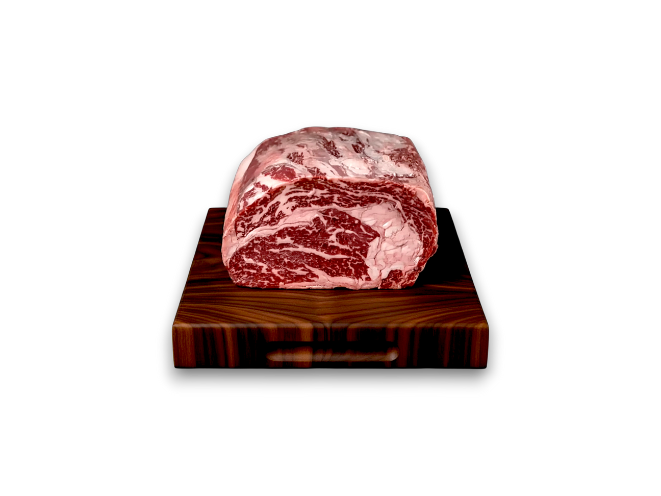 Raw beef on a wooden cutting board with a white background