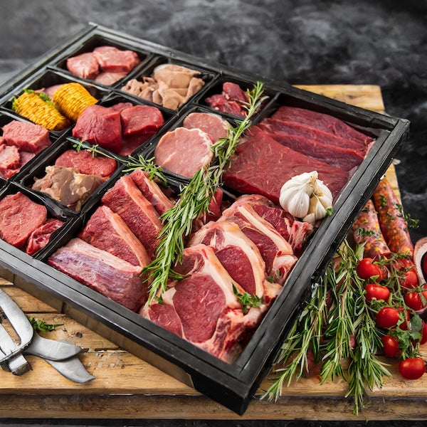 Peter Augustus full product range including Wagyu beef, pork, lamb, poultry, sausages, and condiments