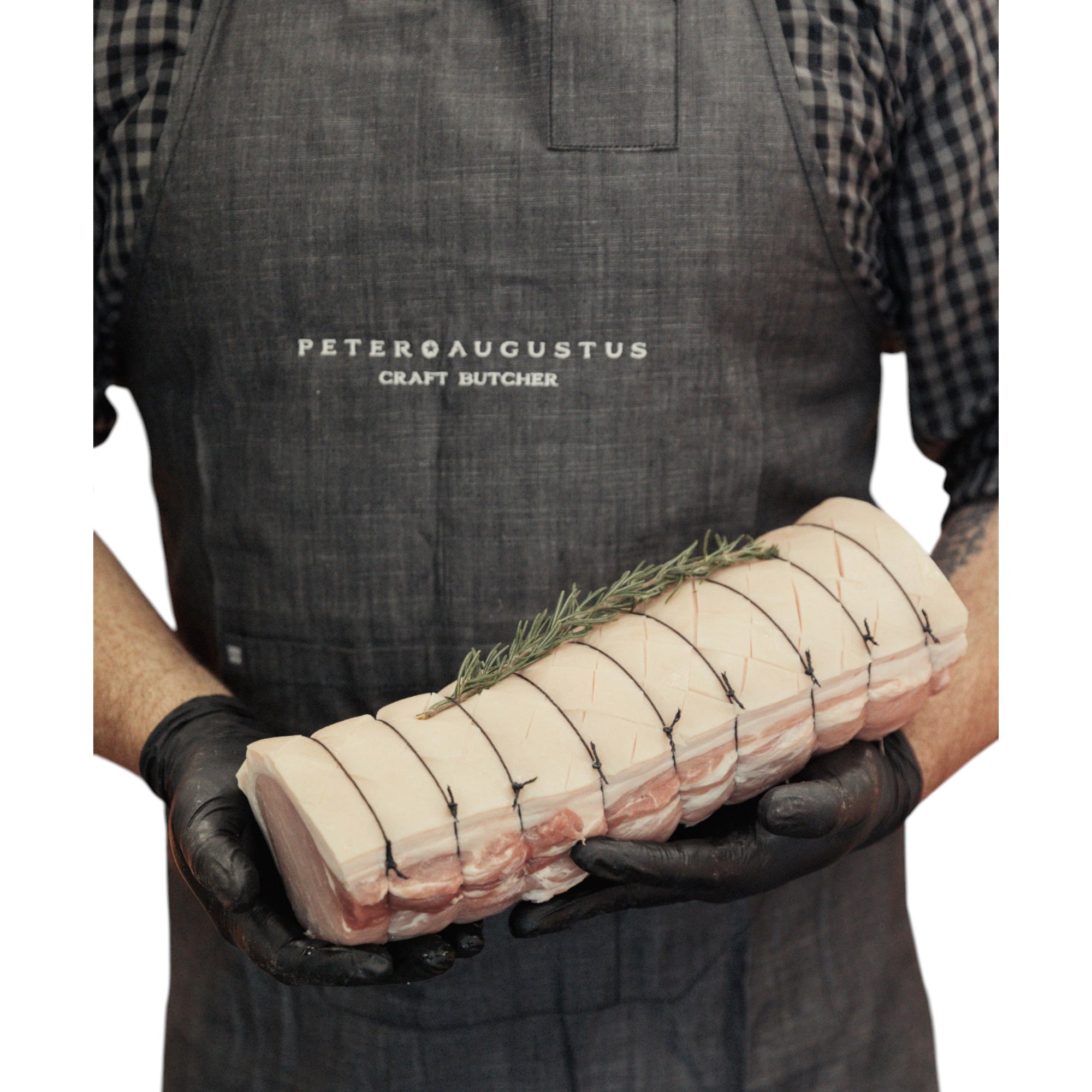 Peter Augustus almond-fed pork loin roast with bone in – premium 2kg cut for perfect crackling and juicy flavour

