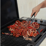 Grilling Australian beef strips with red onion and capsicum on barbecue, Peter Augustus Craft Butcher
