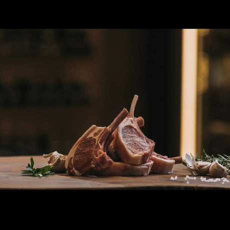 Premium raw beef rib chops with garlic, herbs, and salt from Peter Augustus Craft Butcher