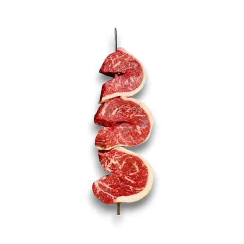 Skewer with sliced raw black onyx beef