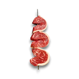 Skewer with sliced raw black onyx beef