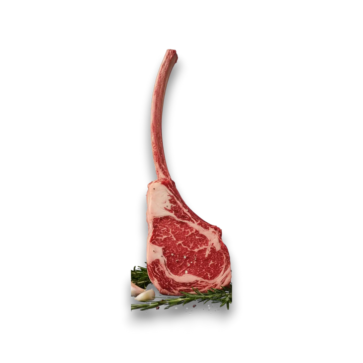 Raw ribeye steak on a white background