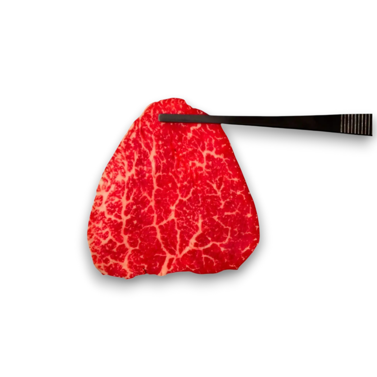 Red marbled steak with a black knife 