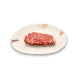 Marbled Black Onyx Sirloin steak on white plate, fresh premium cut for grilling or searing