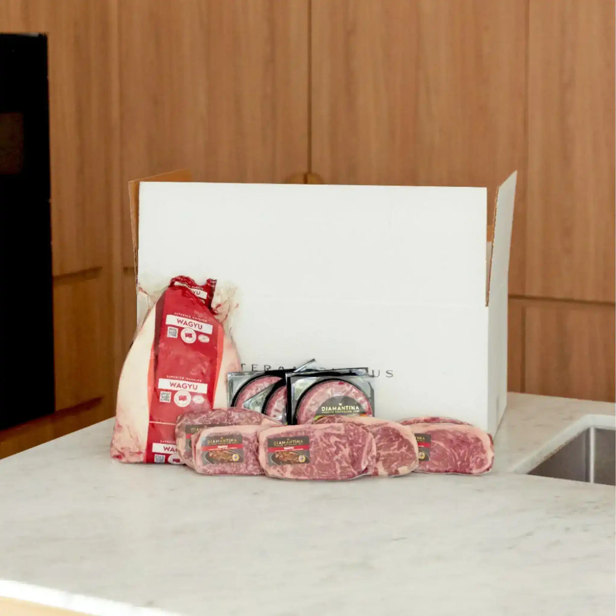 Peter Augustus Wagyu beef selection box with premium Australian steaks and Diamantina cuts