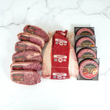 Peter Augustus Wagyu beef selection with Diamantina steaks, patties, and whole cut