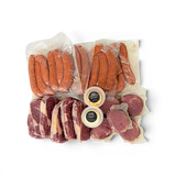 Premium beef steaks, sausages, and gourmet butters in vacuum-sealed packs for fresh delivery