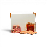 Wagyu beef steaks, sausages, and chicken pieces in a butcher box, fresh from Queensland stations
