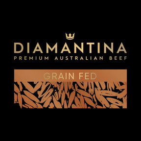 Diamantina Premium Australian Beef Grain Fed logo with crown and grain design