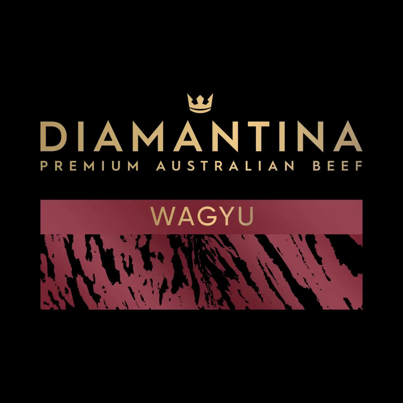 Diamantina Premium Australian Beef Wagyu logo with gold text and marbled red design on black background