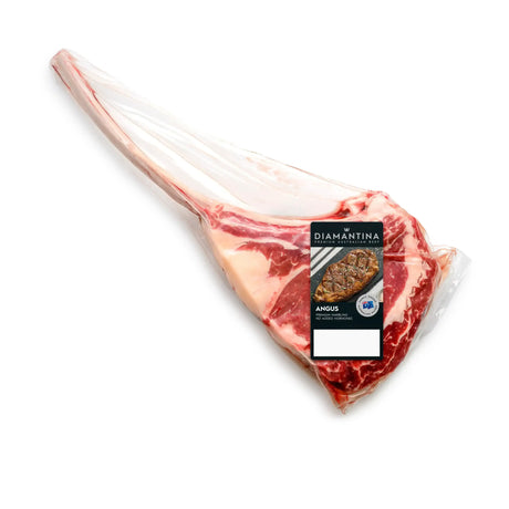 Diamantina Angus Tomahawk steak vacuum-sealed, showcasing marbled Australian beef
