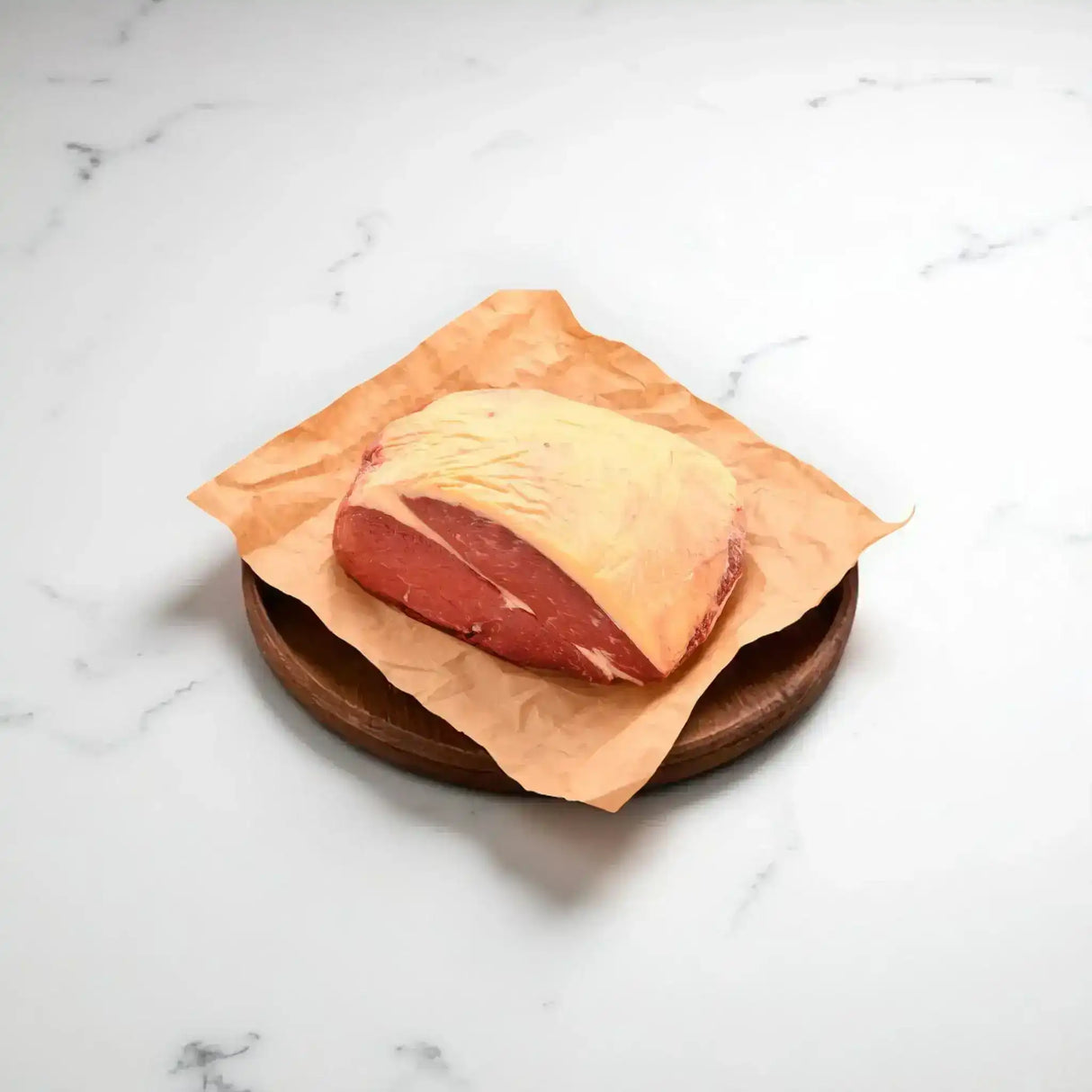 Diamantina grass fed rump roast on butcher paper, premium Australian beef from Peter Augustus