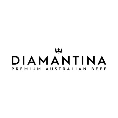 Diamantina Premium Australian Beef logo in black text with crown emblem on white background