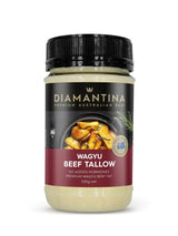 Jar of Diamantina wagyu beef tallow with image of roasted potatoes on label