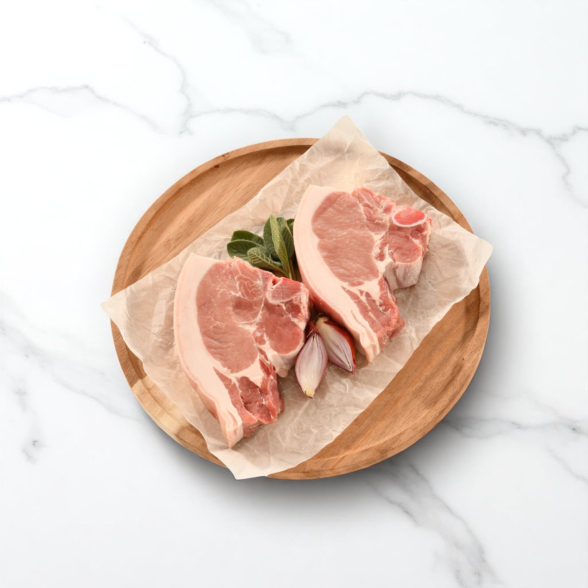 Peter Augustus Almond Fed Pork Loin Chops – thick-cut, juicy Australian pork with a rich and tender finish, ready to cook


