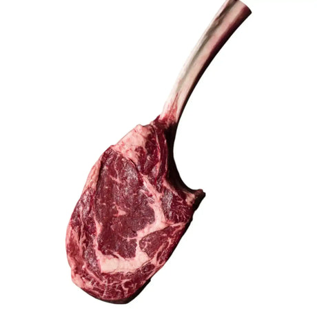 Australian Wagyu tomahawk steak with rich marbling from Peter Augustus Craft Butcher