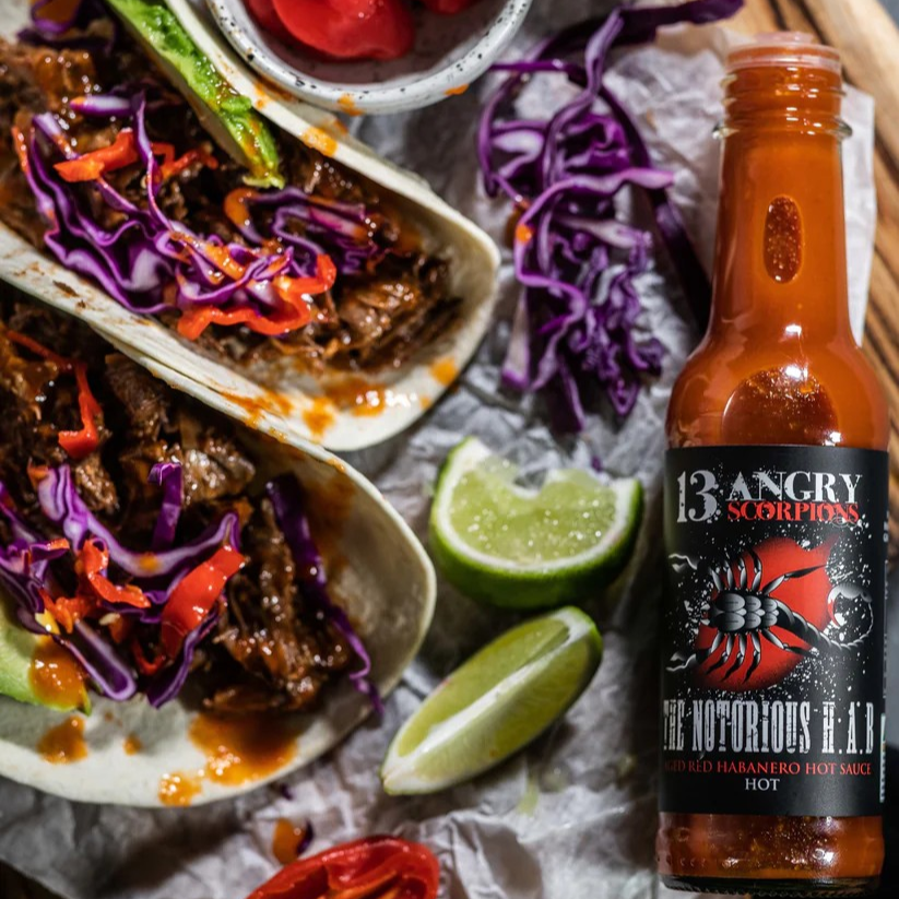 The Notorious H.A.B. hot sauce with habanero, mango, carrot & ginger