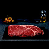 Premium grass-fed Australian rump steak from Peter Augustus Craft Butcher on black board