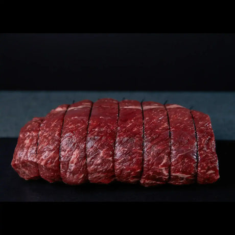 Premium Australian Wagyu beef roast tied and ready, with rich marbling, from Peter Augustus
