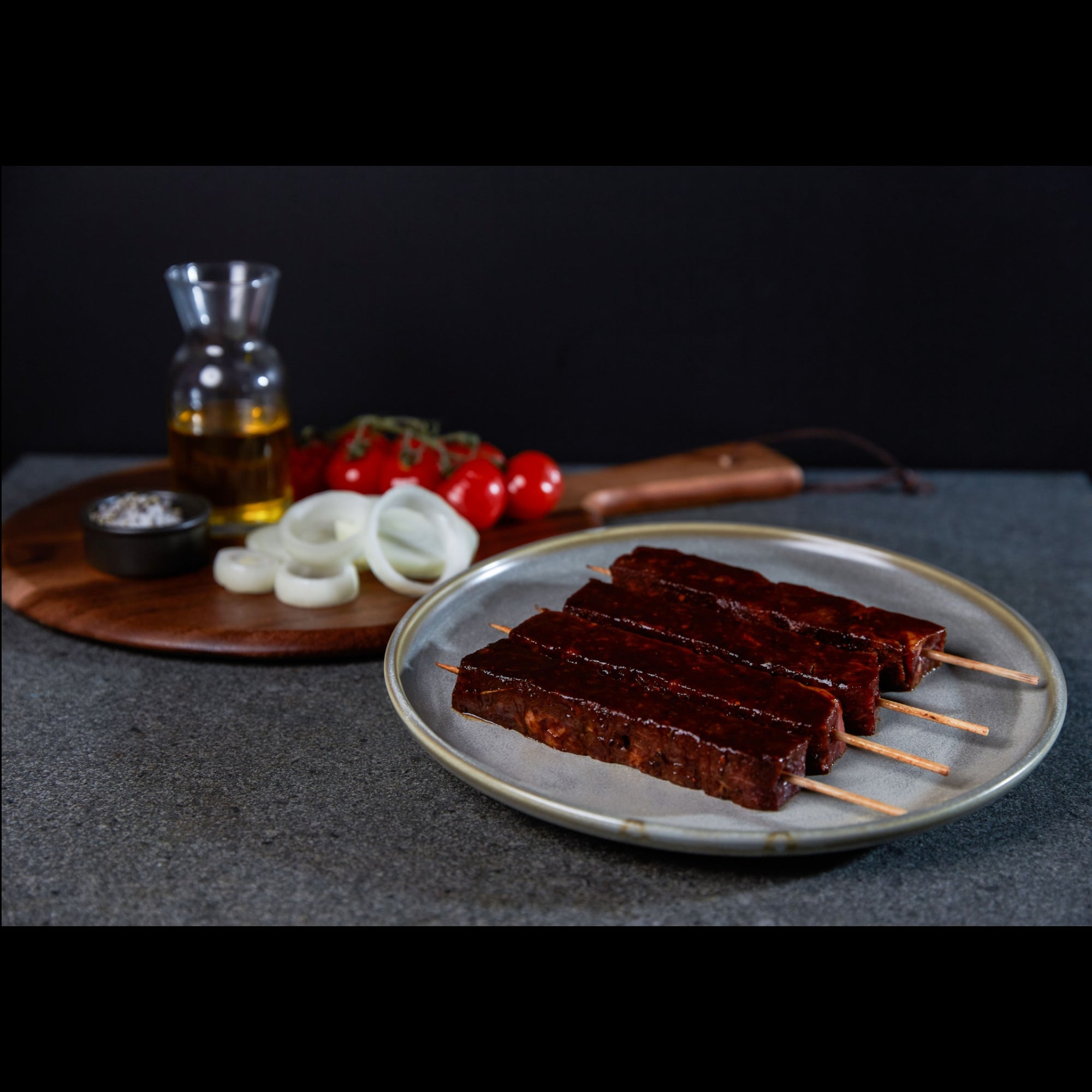 Peter Augustus Wagyu Sticky BBQ Kebabs glazed and ready for grilling