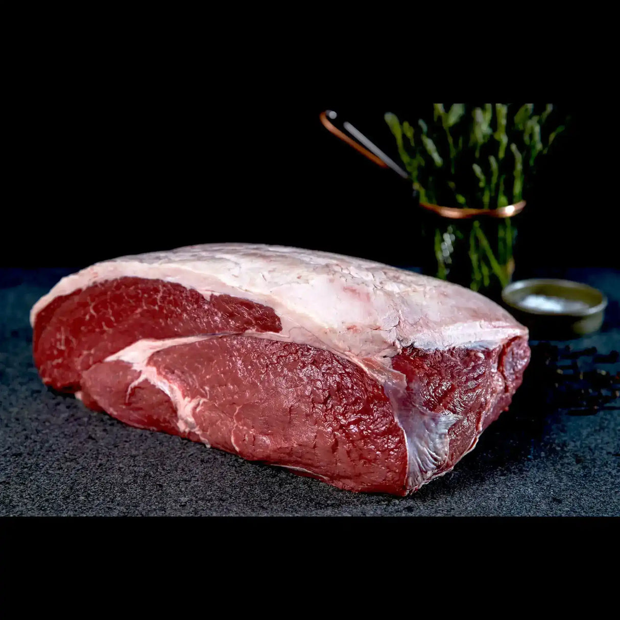 Premium Australian beef cut from Peter Augustus Craft Butcher on dark background