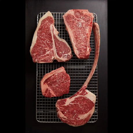 Premium Australian beef steaks including tomahawk, porterhouse, and T-bone from Peter Augustus