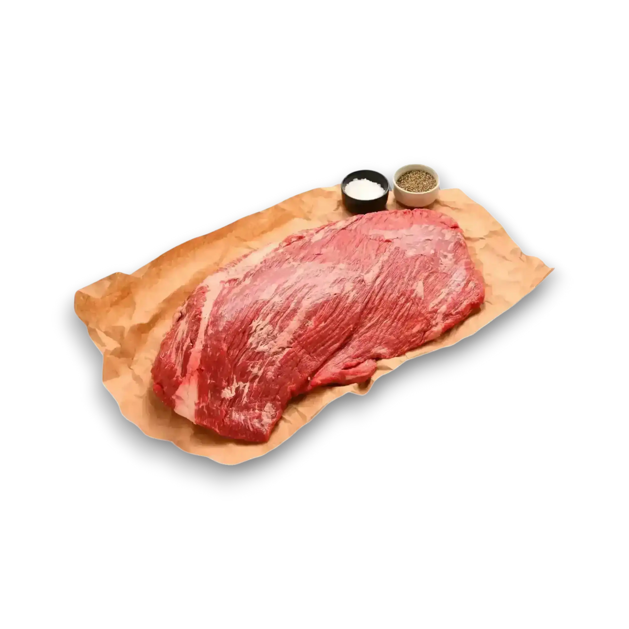 Fresh grass-fed beef brisket on butcher paper with salt and pepper, premium Australian meat