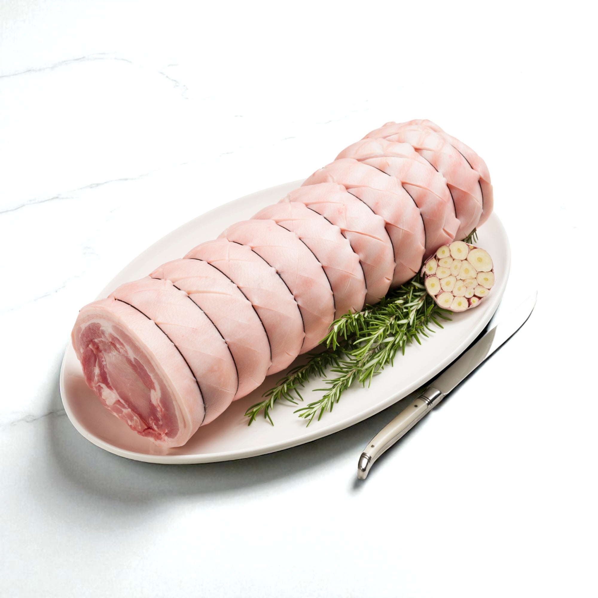 Peter Augustus almond-fed pork loin roast with bone in – premium 2kg cut for perfect crackling and juicy flavour

