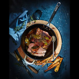 Roast Australian beef in a skillet with herbs, served with roasted vegetables, Peter Augustus