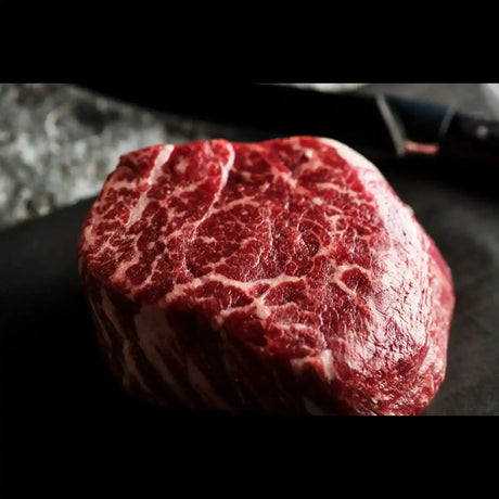 Close-up of premium Australian Wagyu beef steak with rich marbling from Peter Augustus