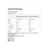 Nutrition information label for Italian Pork Sausage