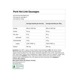 Pork Hot Link Sausages nutrition information panel