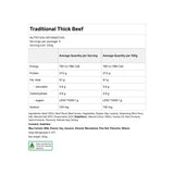 Traditional Thick Beef Sausage nutrition information panel