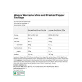 Wagyu Worcestershire and Cracked Pepper Sausage nutrition information panel